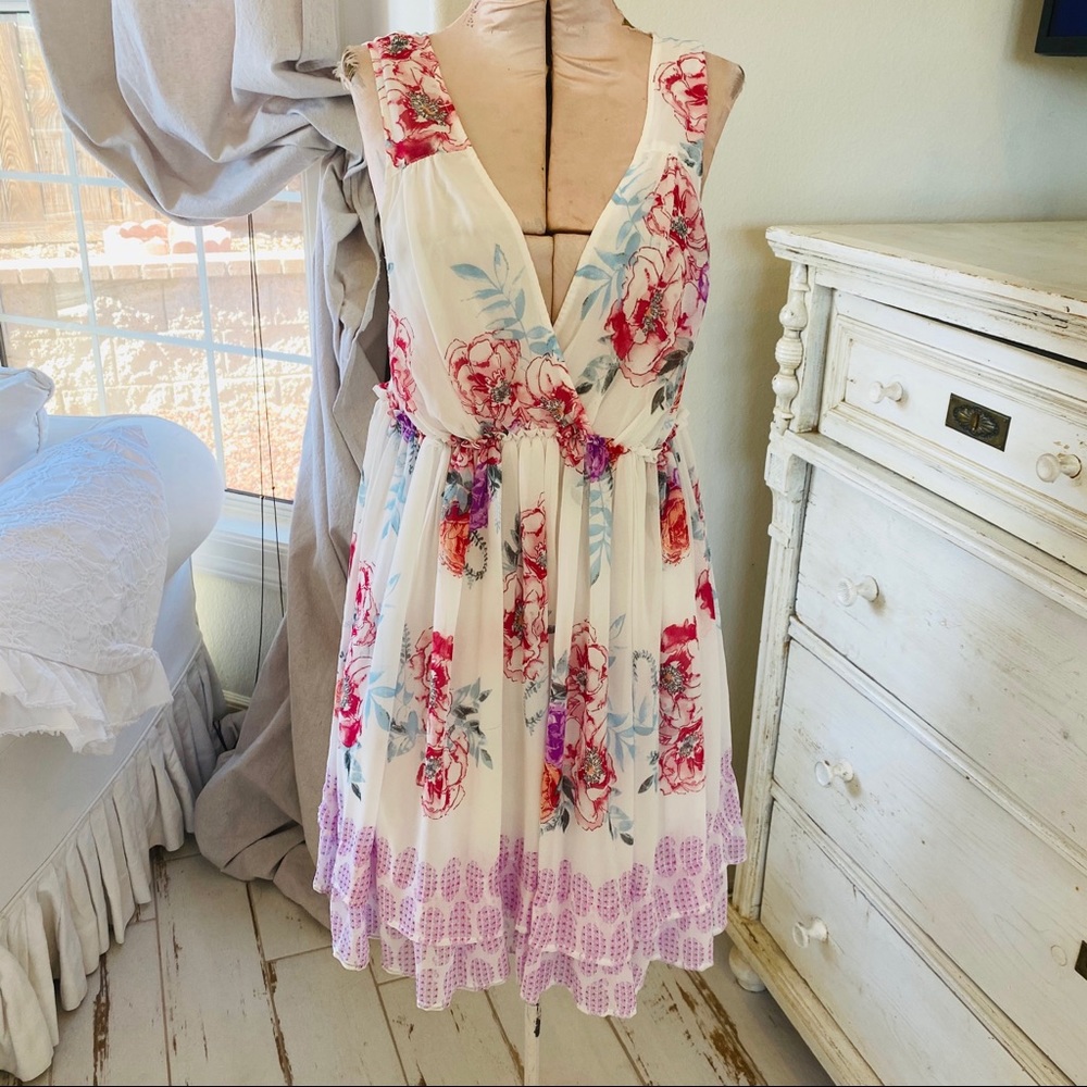 FREE PEOPLE FLORAL BOHO BABY DOLL MINI DRESS